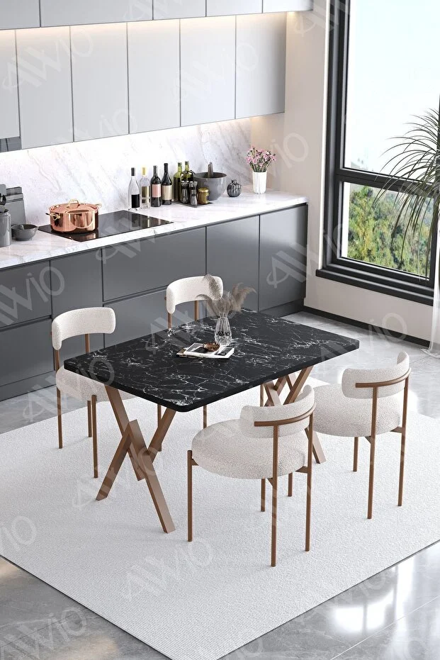 Soffice Teddy Sandalye 80x120 Yemek Masası Mutfak Masası 4 Kişilik Masa Sandalye Takımı